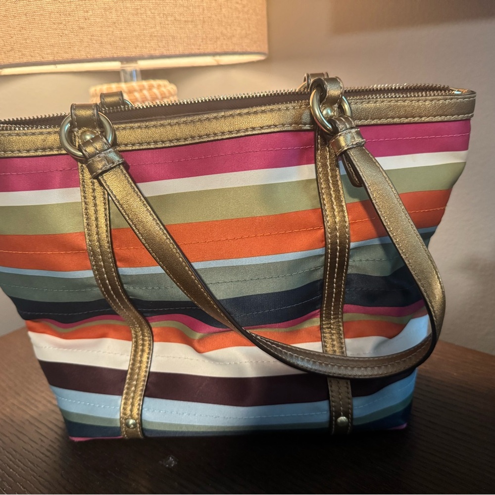 Coach Multicolor Striped Legacy Tote with Gold Accents - Picture 7 of 7